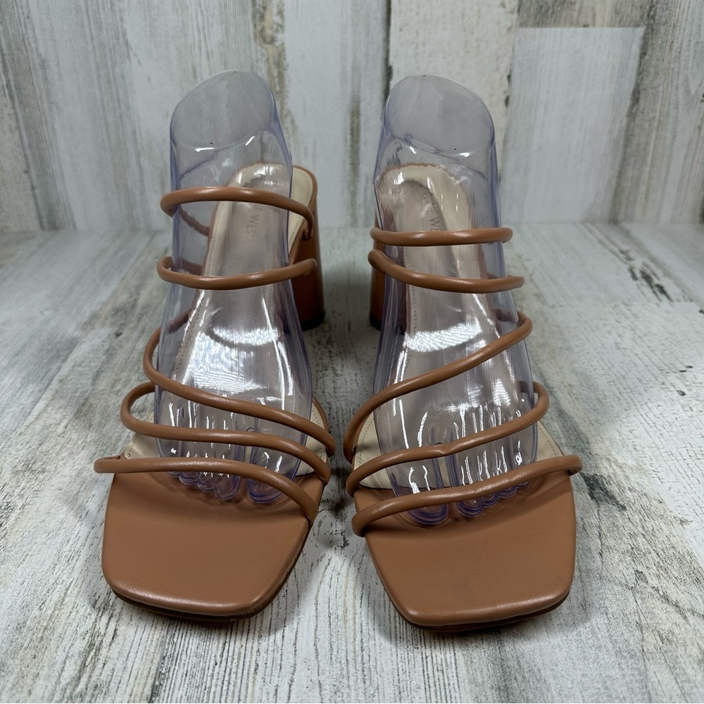 New Nine West Getcha 3 Heeled Brown Leather Block Heel Summer Sandals #498 - Picture 4 of 10